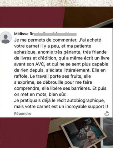 Commentaire de Mélissa : « Ma patiente aphasique s’éclate littéralement, votre carnet est un incroyable support ! »